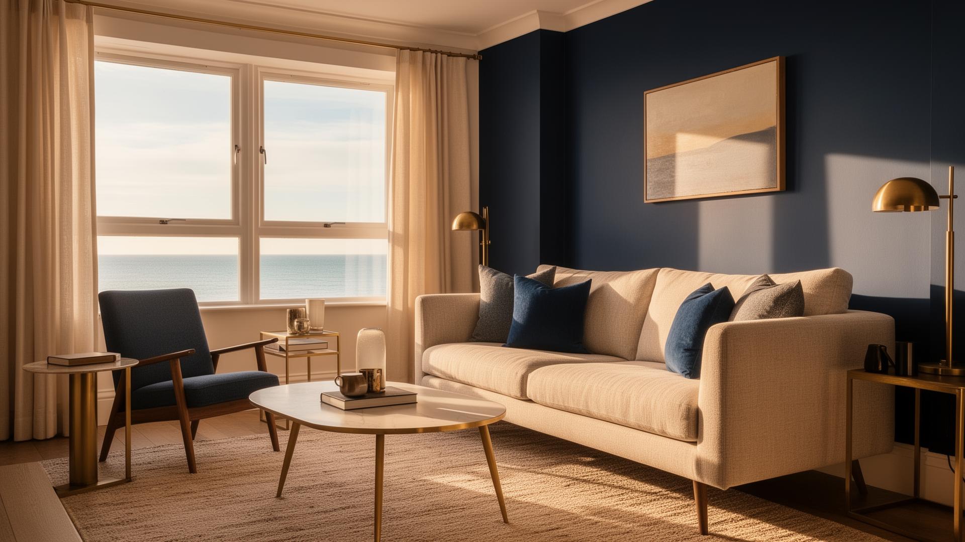 Interior of a styled Bournemouth coastal short-term let with sea view
